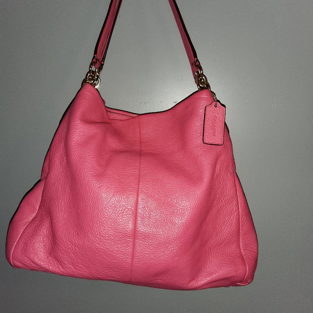 Coach Hot Pink Pebble Leather 3 Compartment Purse